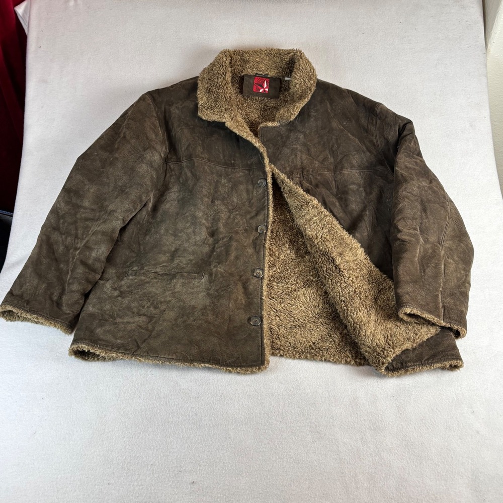 Marlboro Gear Vintage Men's XXL Brown Leather Shearling Lined Barn Jacket Coat